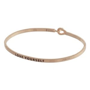 Inspirational Bangle Bracelet - Love Yourself - Gold